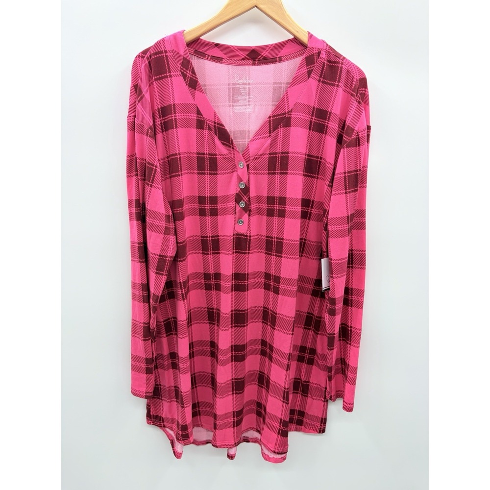 Roudelain Womens Size XXL Cozy Luxe Henley Sleep Shirt Dara Buffalo Plaid 621